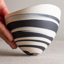 Load image into Gallery viewer, Black and White Porcelain Vessel with Undulating Rim