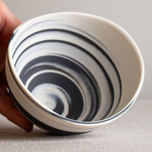 Load image into Gallery viewer, Black and White Porcelain Vessel with Undulating Rim