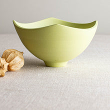 Load image into Gallery viewer, Chartreuse Porcelain Vessel with Carved Rim
