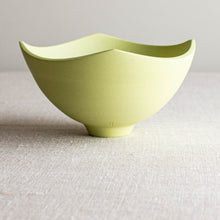 Load image into Gallery viewer, Chartreuse Porcelain Vessel with Carved Rim
