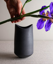 Load image into Gallery viewer, Black Porcelain Vase Form with Altered Rim

