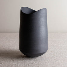 Load image into Gallery viewer, Black Porcelain Vase Form with Altered Rim
