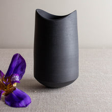 Load image into Gallery viewer, Black Porcelain Vase Form with Altered Rim
