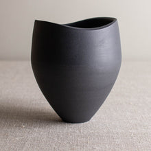 Load image into Gallery viewer, Blacl Porcelain Vessel with Altered Rim
