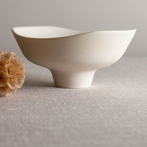 Crystalline White Matte Vessel with Carved Rim