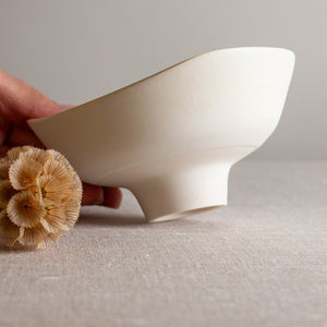 Crystalline White Matte Vessel with Carved Rim