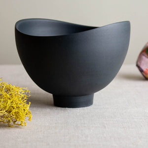 Black Porcelain Series, Altered Rim, Footed Vessel